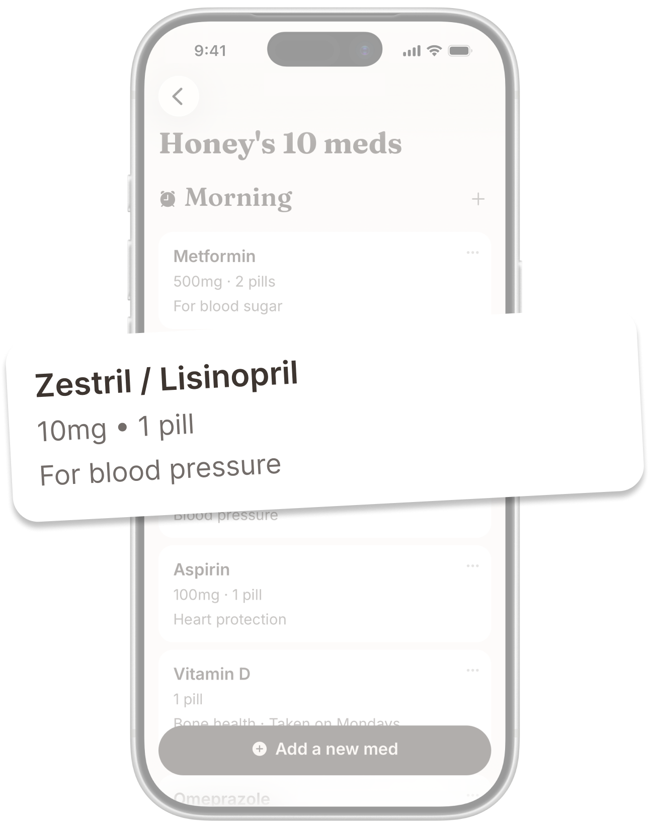 With medication list showing brand and generic names grouped as one medication